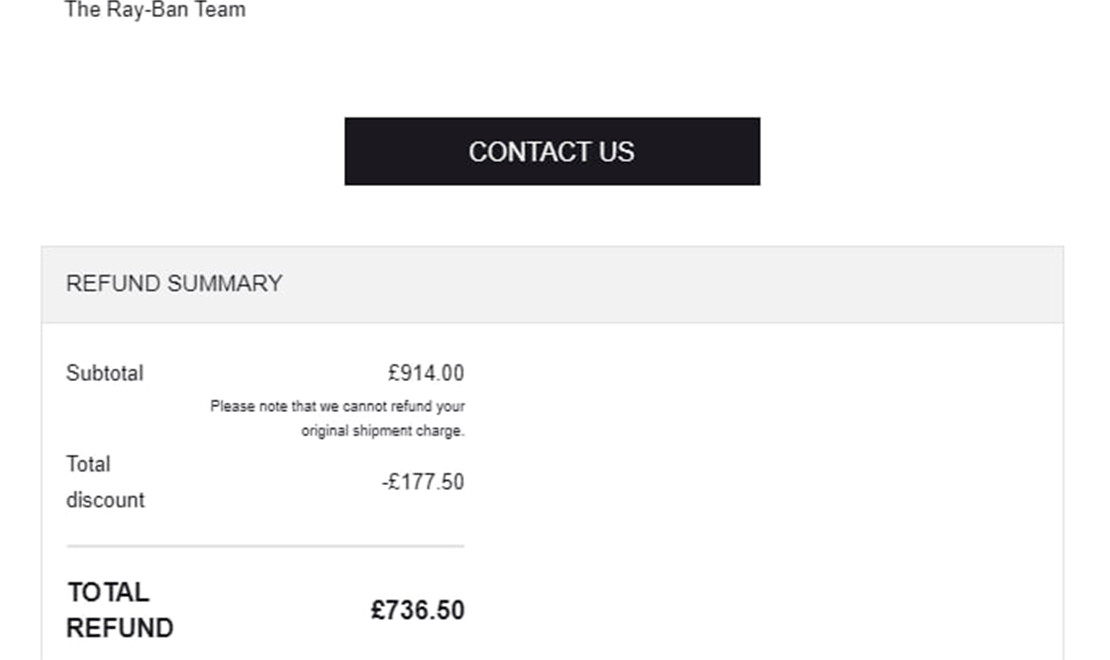 Ray-Ban Order Success